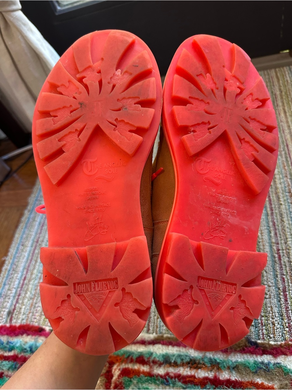 Fluevog 7th Heaven Derby Swirl suede lace-up derby shoe orange/pink -11.5 - Picture 16 of 16